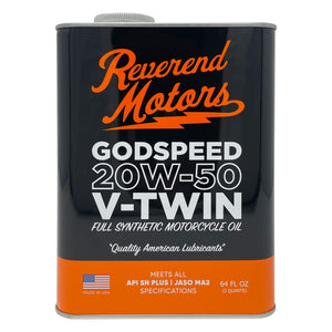"GODSPEED" 20W50 | V-TWIN | FULL SYNTHETIC MOTORCYCLE OIL | 64 FL OZ (2 QTS) Reverend Motors